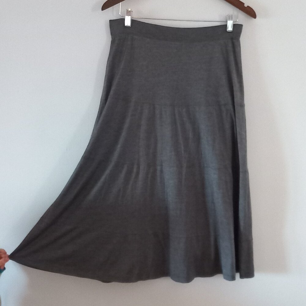 EILEEN FISHER silk blend grey tiered maxi skirt - Picture 6 of 11